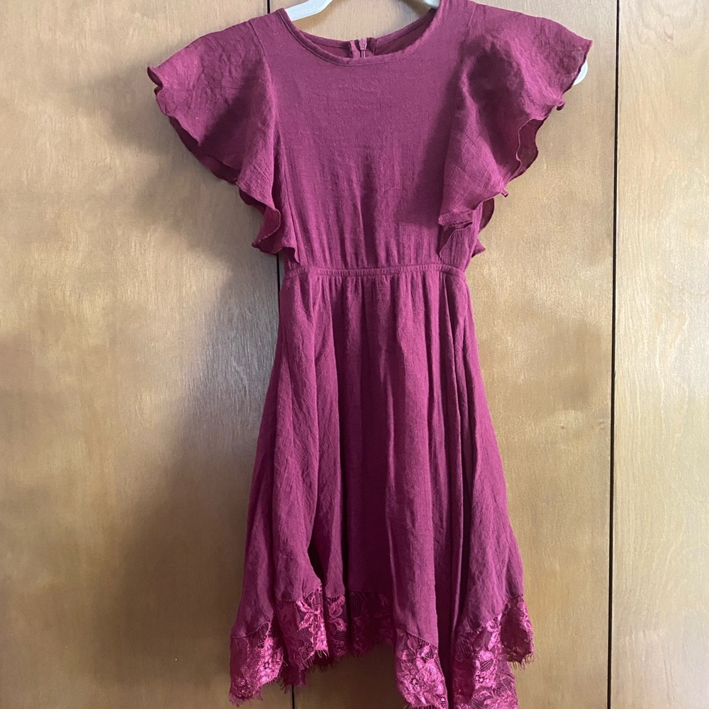 Joyfolie girls asymmetrical hemline burgundy dress, size 5